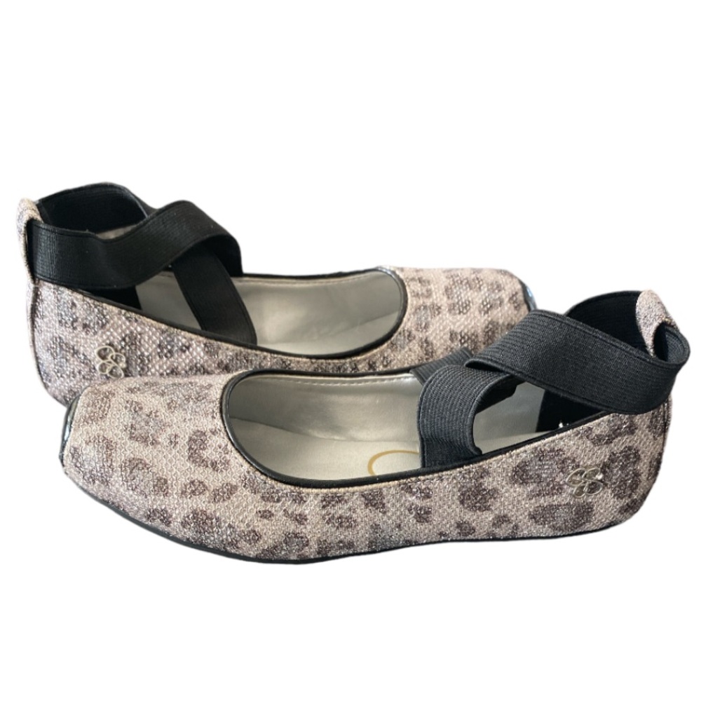 NEW! Jessica Simpson Girls Shoes Madison Ballet Flat Silver Animal Print Size 13